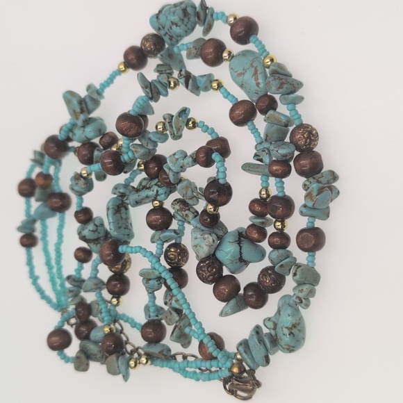 Turquoise and Brown Beaded Necklace - Picture 5 of 5